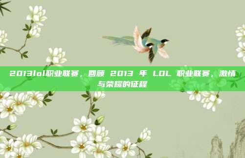 2013lol职业联赛，回顾 2013 年 LOL 职业联赛，激情与荣耀的征程